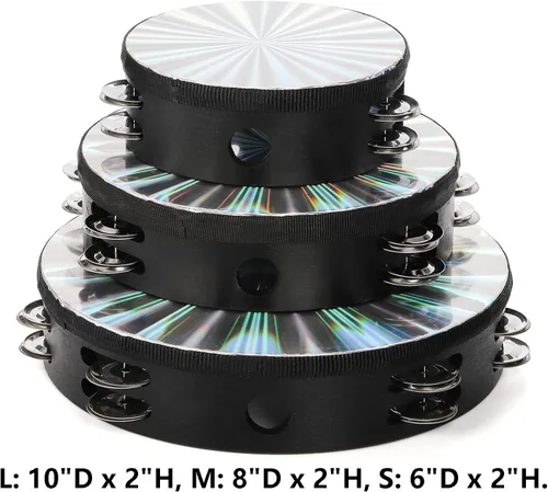 Miniatura 2 de YOUEON Paquete de 3 panderetas radiantes con jingles de doble fila, tambor de mano de 6/8/10 pulgadas, panderetas reflectantes para adultos