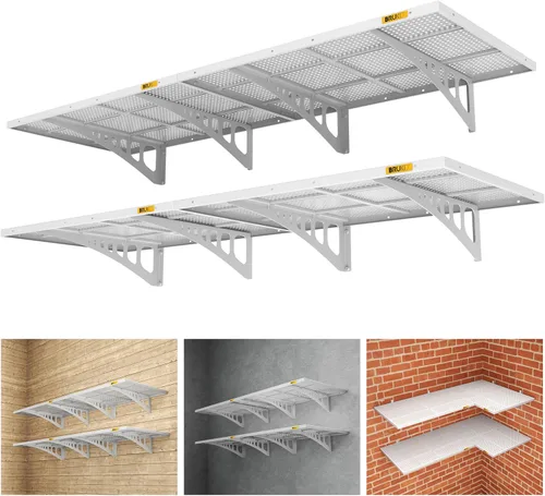 Miniatura 11 de Paquete de 4 estantes de pared de metal ajustables de 2 x 3 pies, estantes de almacenamiento de garaje resistentes montados en la pared, color negro