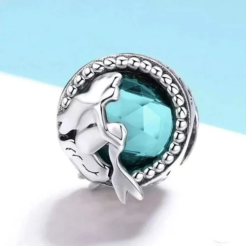 Miniatura 5 de Abalorio de cola de sirena azul y concha de plata de ley 925 con dije de océano para pulsera y collar