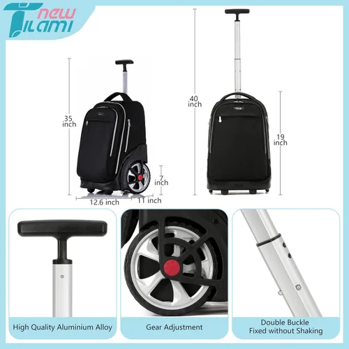 Miniatura 11 de NEW TILAMI Mochila con ruedas de 19 pulgadas con bolsa de almuerzo para niñas y niños, mochila para laptop con ruedas, bolsa de mano duradera
