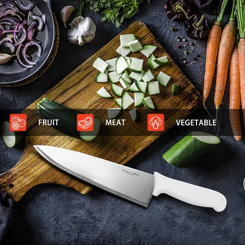 Miniatura 5 de Cuchillo de chef japonés de acero inoxidable de alto carbono de 8 pulgadas, cuchillo de cocina profesional extra afilado y ancho con mango Blanco