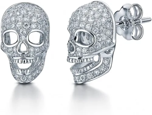 BERRICLE Sterling Silver Cubic Zirconia Skull Dangle, Stud Earrings for Women – Trendy Gothic Sparkle Style