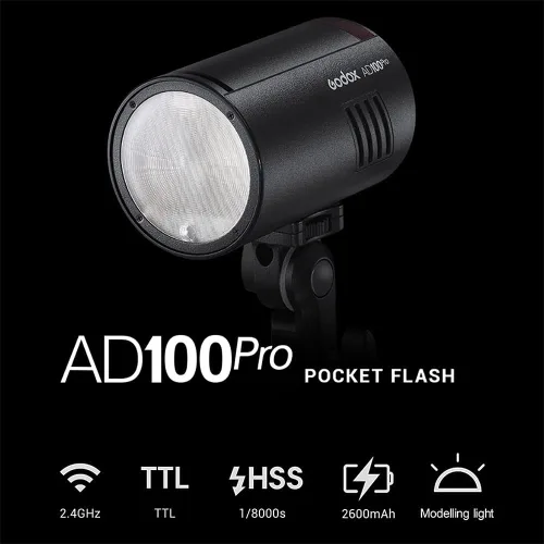 Miniatura 2 de Godox AD100 Pro Godox 100Ws Pocket Flash Strobe - Sistema inalámbrico X 2.4G, iones de litio de 2600 mAh (360 flashes), 1/8000s HSS, reciclaje