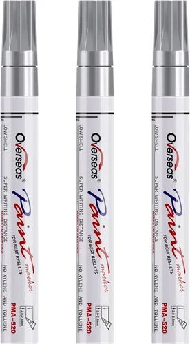 Overseas Rotuladores de pintura permanentes, paquete de 3 rotuladores de pintura a base de aceite plateado, punta media, secado rápido e impermeable