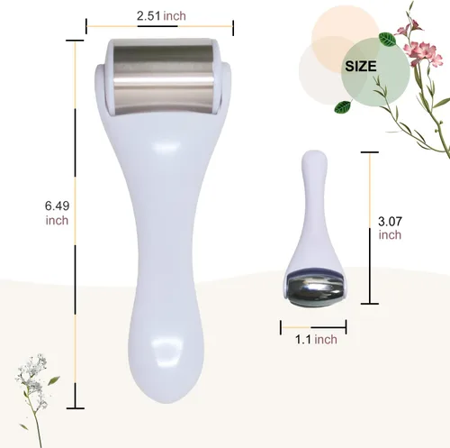 Miniatura 5 de Rodillo de hielo y masajeador para cara y ojos, acero inoxidable, 2 piezas, alivio del dolor, ojeras, migraña (blanco)