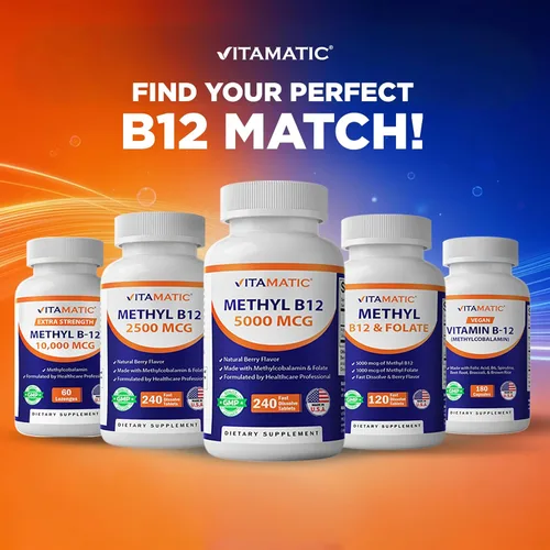 Miniatura 8 de Vitamatic Vitamina B12 1000 mcg Comprimidos de disolución rápida – Sabor natural a bayas – 365 tabletas por botella - 2 botellas – Apoya