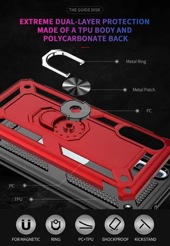 Miniatura 6 de Carcasa de grado militar para Samsung Galaxy A50, anillo giratorio de metal 360, soporte magnético para montaje en automóvil, resistente a prueba