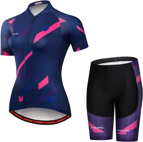 Miniatura 17 de Camiseta de ciclismo para mujer + pantalones cortos acolchados de manga corta para ciclismo, ropa de bicicleta