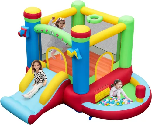 Miniatura 8 de Casa de rebote inflable BOUNTECH con pozo de bolas, casa hinchable para niños en interiores y exteriores con gran área de salto, aro de baloncesto