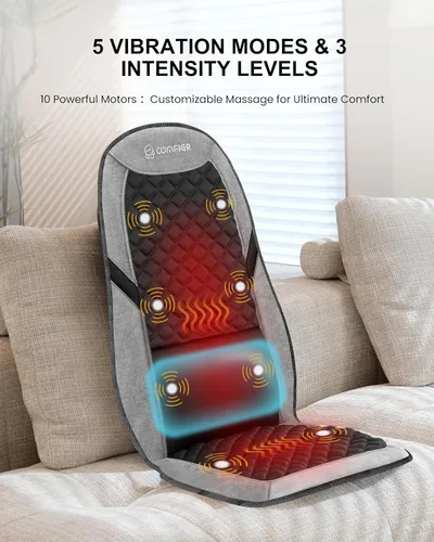 Miniatura 5 de COMFIER - Masajeador de espalda con calor, cojín de masaje para silla con 10 motores de vibración, soporte lumbar ajustable, masajeador de silla