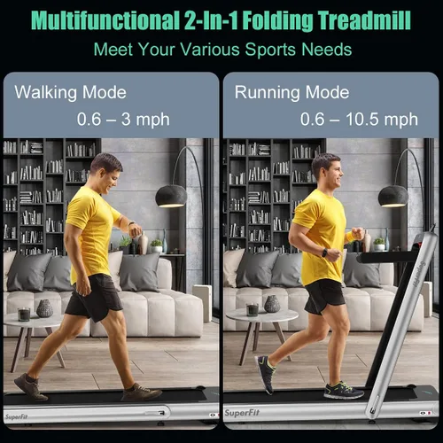 Miniatura 2 de GYMAX Caminadora plegable para debajo del escritorio, 4.75 HP 2 en 1 con control de frecuencia cardíaca, control de aplicación, pantalla táctil LED