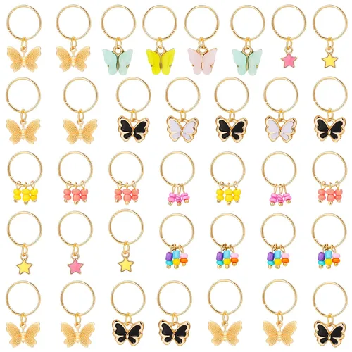 WILLBOND - 18 piezas de joyería dorada para trenzas de cabello de mariposa, anillos trenzados, joyería colorida para rastas de rastas, regalos para