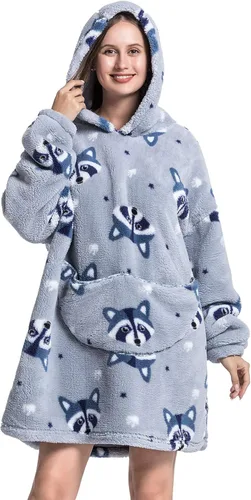 Miniatura 15 de Manta con capucha, sudadera de gran tamaño para adultos, mujeres y hombres, hecha de franela muy suave y cálida, con bolsillo y mangas