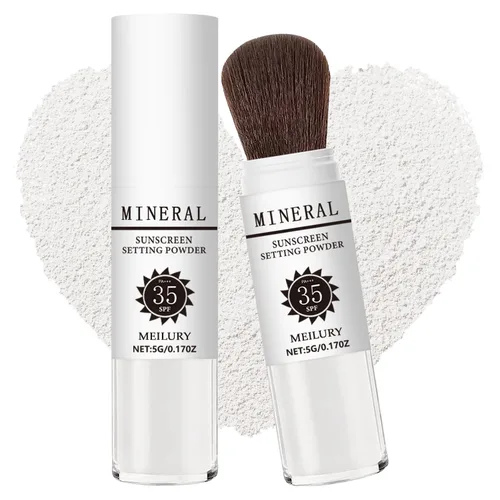 Miniatura 9 de Polvo fijador de protección solar SPF 35, cepillo mineral en polvo para cara y cuero cabelludo, control de aceite, acabado mate natural, polvo