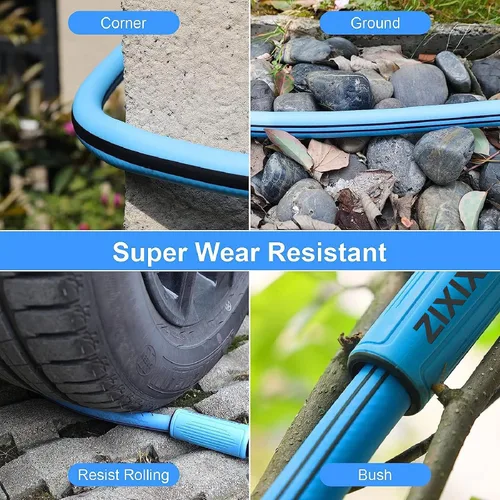 Miniatura 5 de Manguera de jardín resistente de 35 pies con conectores de latón macizo, goma híbrida flexible de 5/8 pulgadas, manguera de agua ligera y resistente