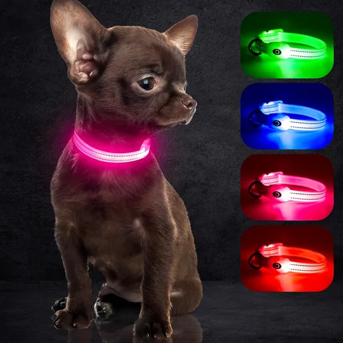Miniatura 25 de YFbrite Collar de perro iluminado, collar de cachorro con LED recargable por USB, superbrillante, ajustable, luces brillantes para perro para Rojo