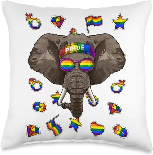 Cute LGBT Animals LGBT - Almohada lesbiana con diseño de elefante, gay Pride Month Animal Rainbow Lesbiana, 16 x 16 pulgadas, multicolor