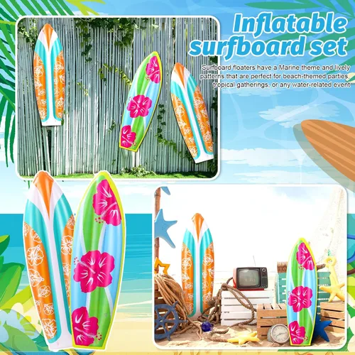 Miniatura 5 de JellyArch 4 tablas inflables de surf de 36 pulgadas para piscina, flotadores de Luau hawaianos para fiestas, flores tropicales, tabla de surf
