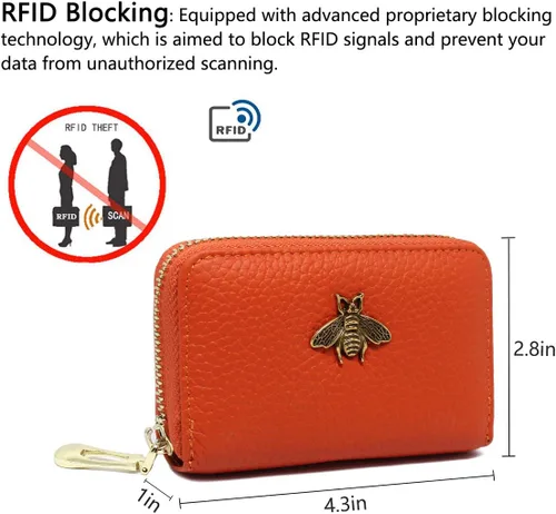 Miniatura 4 de imeetu - Tarjetero de cuero con cremallera y contra identificación por radiofrecuencia (RFID) pequeño, cartera para mujer