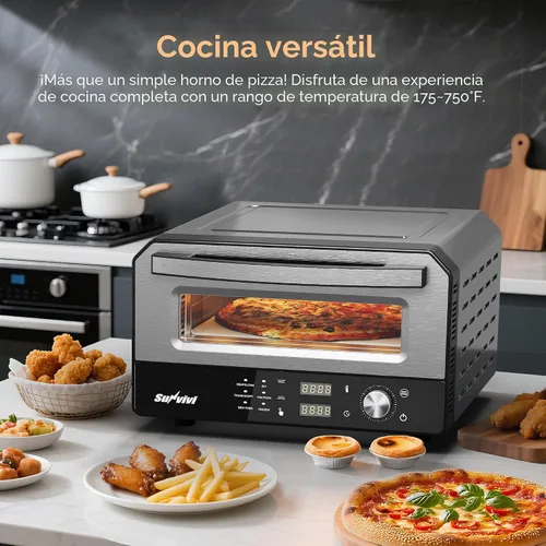 Miniatura 6 de Sunvivi Horno eléctrico para pizza de interior: máquina de pizza de encimera con 6 ajustes preestablecidos, calienta hasta 750 ℉, calentador