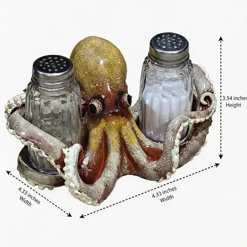 Miniatura 7 de Comfy Hour Dúo decorativo de salero y pimentero de pulpo, hecho a mano artesanal, soporte para mesa de cocina, incluye 2 botellas de vidrio, resina