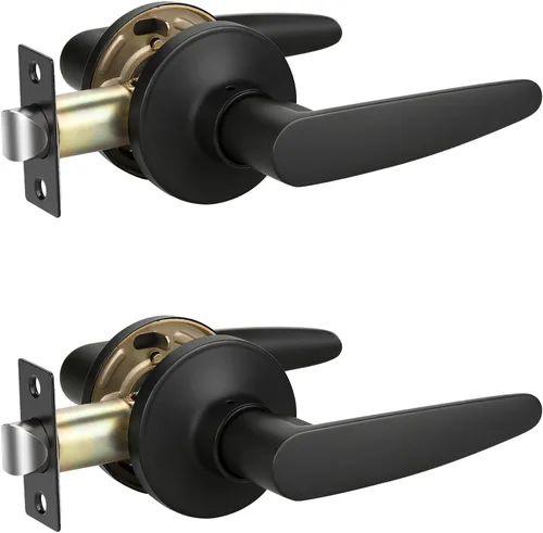 Miniatura 19 de KNOBWELL Juego de 10 manijas de puerta color negro mate, juego de manijas de puerta para privacidad para cama y baño, reversible para lado derecho