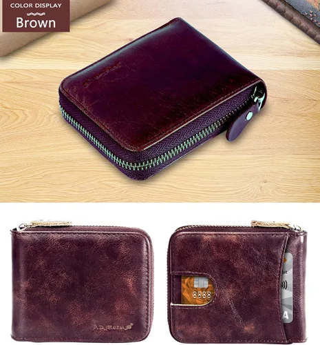 Miniatura 50 de Admetus - Cartera de piel auténtica para hombre con cremallera, plegable