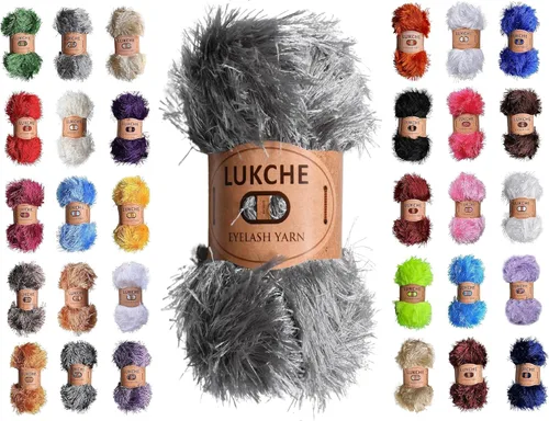 Miniatura 65 de Hilo de Pelo de Pestañas de Diversión de Lana de Felpa Premium 100% Poliéster 164 Yardas (150 Mt), 3.53 Oz (100 Gr) Hilo de Crochet Colorido DIY