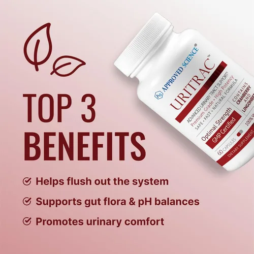 Miniatura 3 de Approved Science® Uritrac™ - Soporte UTI - Arándano, D-manosa, arándano rojo, vegano - 60 cápsulas por botella - Paquete de 4