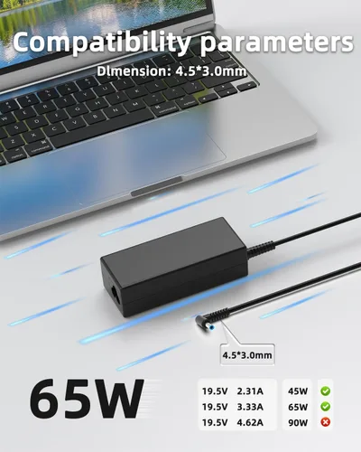 Miniatura 4 de Cargador para portátil de 65 W y 45 W compatible con HP es 13252, Pavilion Spectre Envy X360 11 13 15 Chromrbook 11 14 x360 Zbook Elitebook Stream