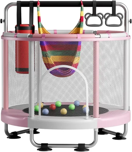 Miniatura 11 de ZCMHAXJ Trampolín de 55 pulgadas para niños con recinto, capacidad de 440 libras, trampolín para niños y exteriores, con barra de gimnasia ajustable