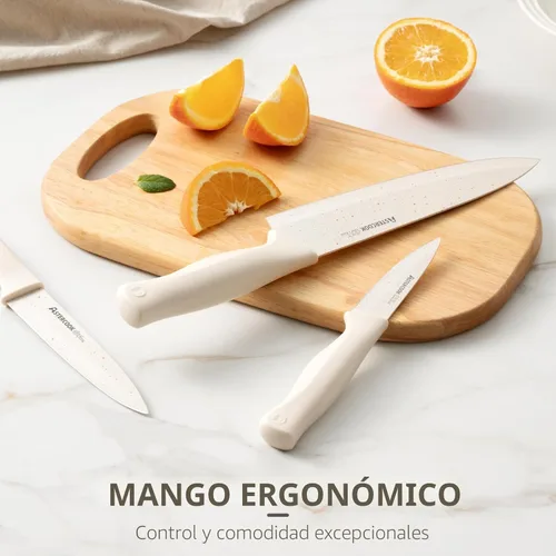 Miniatura 7 de Astercook Juego de cuchillos de cocina de 15 piezas con bloque de afilador, cuchillos alemanes de acero inoxidable con revestimiento antioxidante