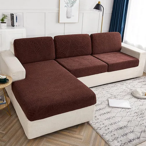 Miniatura 14 de Fundas de cojín elásticas para sofá, funda de cojín para asiento de sofá, diseño de hojas jacquard, protector de muebles para sofá seccional Beige