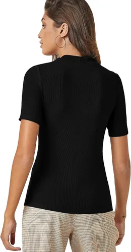 Miniatura 2 de Verdusa Camiseta básica casual de punto acanalado de manga corta con cuello alto alto para mujer