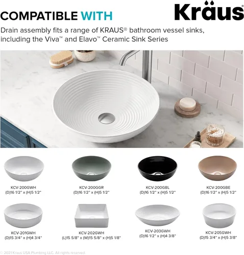 Miniatura 9 de Kraus Tapón de drenaje desplegable para lavabo de baño sin desbordamiento en acero inoxidable sin manchas, PU-10SFS