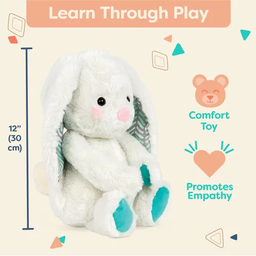 Miniatura 5 de B. toys – Conejo de peluche de 30 cm suave y mullido lavable – Tonos felices – Conejo Peppy Mint – 0 meses+ Conejito gris hielo