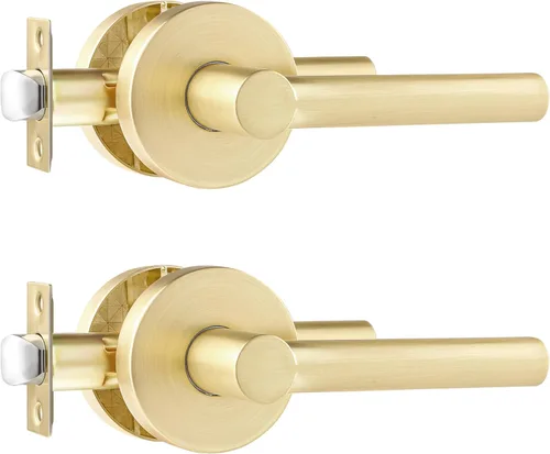 Miniatura 14 de Leydebong Paquete de 1 manija de puerta de entrada resistente dorada (para oficina y puerta delantera) reversible para lado derecho e izquierdo