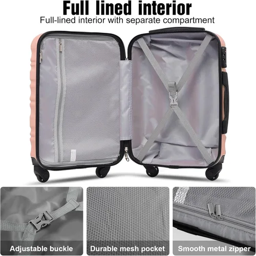 Miniatura 4 de LONG VACATION Juego de equipaje de 4 piezas de ABS hardshell TSA Lock Spinner Ruedas equipaje de mano en maleta, Rosado, Abs Hardshell Tsa Lock
