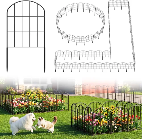 Miniatura 8 de Paquete de 19 paneles decorativos para valla de jardín, 24 pulgadas de alto x 20.58 pies de largo, valla de barrera de animales, sin excavación