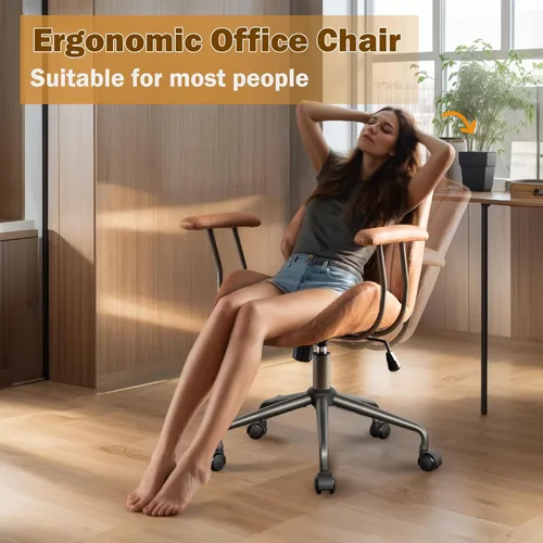 Miniatura 5 de Silla de oficina en casa, silla ergonómica para computadora con soporte lumbar, altura ajustable, silla de oficina moderna de mediados de siglo