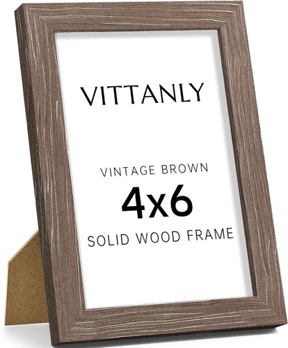 Miniatura 30 de Vittanly - Marco de fotos de 4 x 6 pulgadas de madera maciza con plexiglás, incluye paspartú de 3,5 x 5, para colgar en la pared o poner sobre una