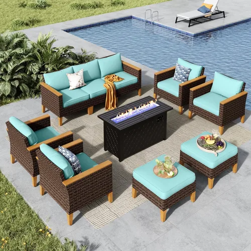 Miniatura 62 de MFSTUDIO Juego de 2 muebles de ratán para patio, sofá biplaza de mimbre para exteriores, juego de conversación para jardín, piscina, patio trasero