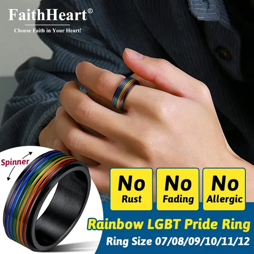 Miniatura 2 de FaithHeart LGBT - Anillos para ansiedad con diseño de arcoíris, acero inoxidableoro de 18 quilates chapado en oro de 18 quilates, joyería