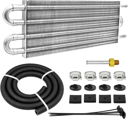 Miniatura 9 de Kit enfriador de transmisión de tubos y aletas Ultra-Cool de 4 pasos universal 402 de aluminio negro con kit de enfriador de aceite de 5/16
