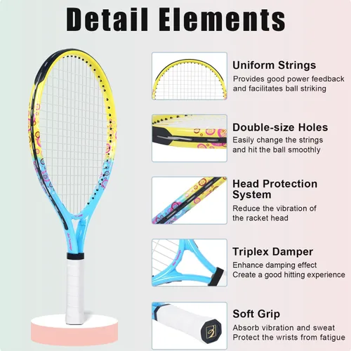 Miniatura 2 de bo'weiqi Raqueta de tenis para niños de 17"-25" para edades de 2-12 años, raqueta de tenis juvenil ligera para niñas y niños, deportes al aire Azul