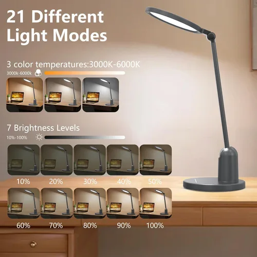 Miniatura 4 de Lámparas de escritorio para oficina en casa con base estable, luz LED de escritorio ultra brillante de 1000 lúmenes, lámpara de mesa regulable