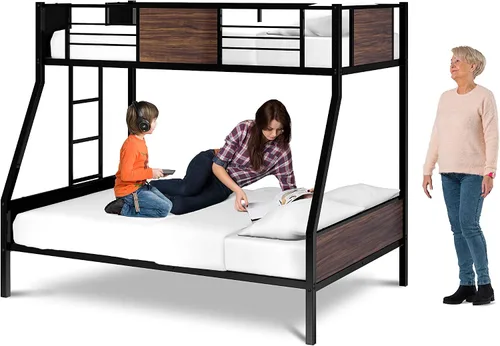 Miniatura 7 de East West Furniture JAFTBLK Jackson - Litera de tamaño matrimonial, dos camas divididas, una escalera con dos escalones y barandillas de protección