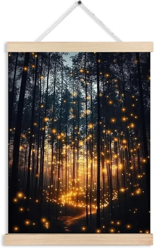 Miniatura 12 de Arte de pared para el hogar, bosque rústico, fogata, campamento, arte de pared, paisaje de naturaleza de montaña oscura, escena nocturna, lienzo