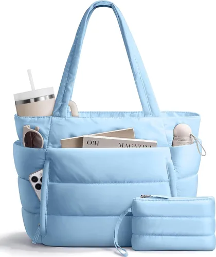 Miniatura 16 de Bolsa Tote Acolchada para Mujeres, Bolsa de Mano de Trabajo Ligera y Esponjosa para Maestras y Enfermeras, Bolsa de Hombro Acolchada para Escuela