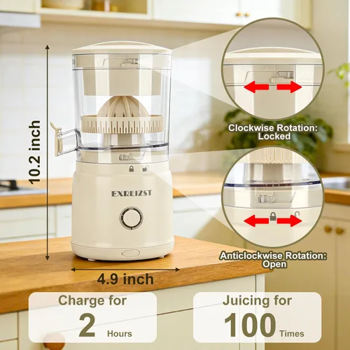 Miniatura 6 de Exprimidor eléctrico de cítricos, exprimidor de naranja recargable con USB-C, exprimidor portátil de jugo de limón para naranjas, lima, pomelo, alto